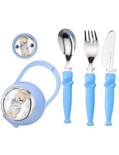 Set Infantil Portachupetes con Pinza  y Cubierto Oso Pijama Azul - Eventi EV3226/03C