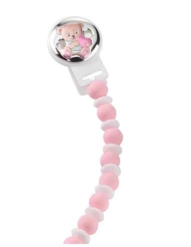 Pinza Infantil Chupete con Bolas de Silicona para Morder Oso corazón Rosa - Valenti 75064RA