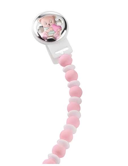 Pinza Infantil Chupete con Bolas de Silicona para Morder Oso corazón Rosa - Valenti 75064RA