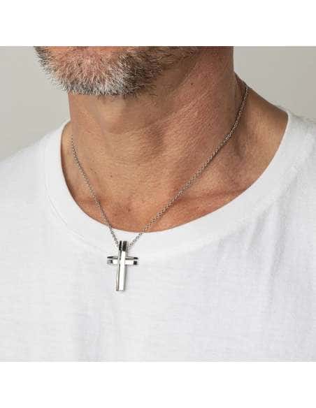 Collar para Hombre de Acero con Cruz - Lotus Style LS1984/1/1
