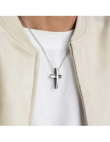 Collar para Hombre de Acero con Cruz - Lotus Style LS1984/1/1