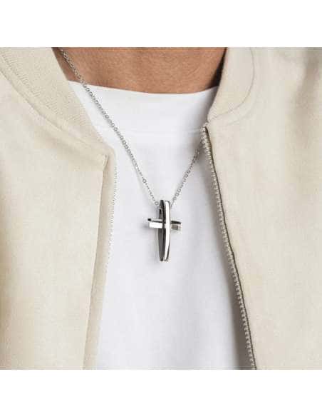 Collar para Hombre de Acero con Cruz - Lotus Style LS1984/1/1