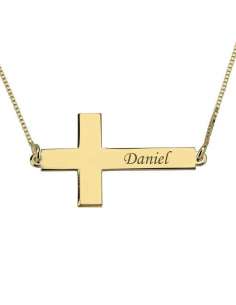 Colgante Cruz Lateral - Oro Amarillo 18K (con opcion de ponerle una cadena o Personalizarla con su nombre)