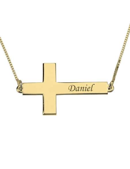 Colgante Cruz Lateral - Oro Amarillo 18K (con opcion de ponerle una cadena o Personalizarla con su nombre)