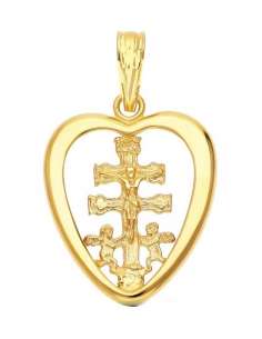 Colgante Cruz de Caravaca de Oro Cerco Corazón - Oro Amarillo 18K