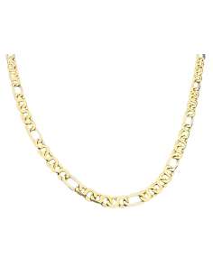 Cadena Caballero Ojo de Perdiz 5 x Chapita Oro Blanco - Oro Amarillo y Blanco 18k