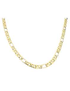 Cadena Caballero de oro Bicolor eslabones en forma de 8 y anillas de oro blanco  - Oro Amarillo y Blanco 18k
