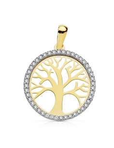 Colgante Árbol de la vida de oro con cerco de circonitas  - Oro Amarillo 18K
