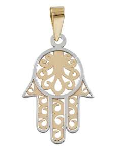 Colgante Mano de Fátima oro bicolor - Oro Amarillo y Blanco 18K