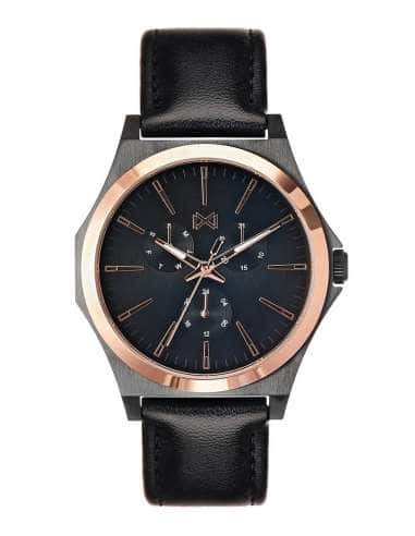 Reloj para Hombre Multifunción con Bisel Rosado, Esfera Negra y Correa de Piel - Mark Maddox HC7102-57
