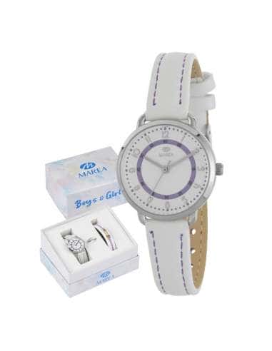 Pack Reloj y Complementos para Niña esfera blanca y violeta con pulsera de plata - Marea B41363/4