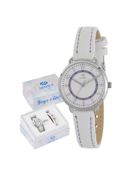 Pack Reloj y Complementos para Niña esfera blanca y violeta con pulsera de plata - Marea B41363/4