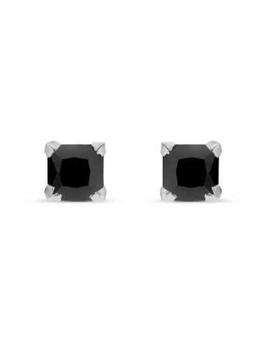 Pendientes para Hombre en Oro Blanco y Circonita Cuadrada Negra - Oro Blanco 18K