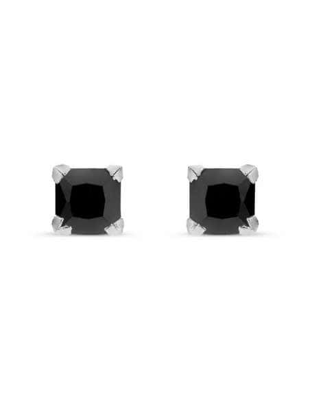 Pendientes para Hombre en Oro Blanco y Circonita Cuadrada Negra - Oro Blanco 18K