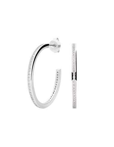Pendientes para Mujer Oro Blanco Aro 25mm circunferencia con circonitas