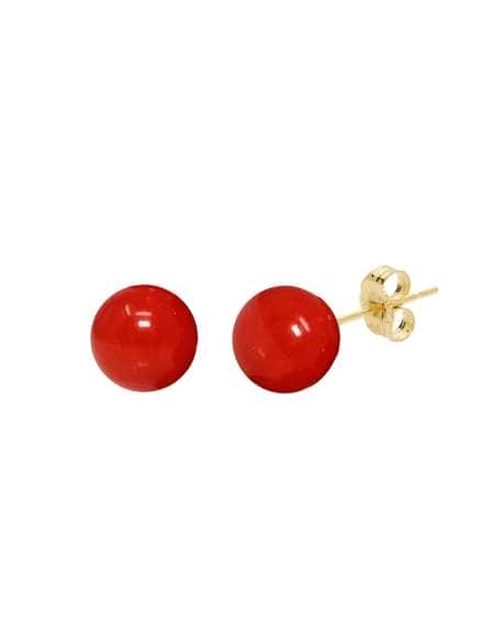 Pendientes para Mujer Oro y Coral de 7 mm - Oro amarillo 18K
