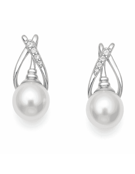 Pendientes para Mujer en oro Blanco con perla Redonda  y circonitas