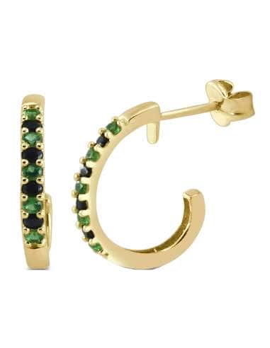 Pendientes para Mujer de oro Medio Aro con Circonitas verdes - Oro Amarillo 18K