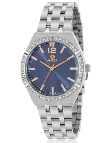 Reloj para Mujer de Acero con Esfera Azul y Bisel con Circonitas - Marea B41382/3