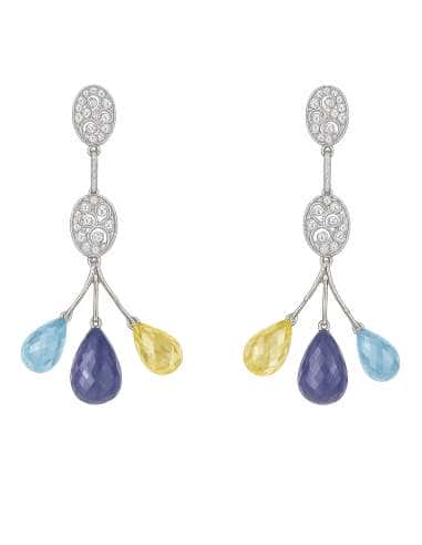 Pendientes para Mujer en Oro Blanco  con Diamantes y Piedras en Talla Pera,Aguamarina,Citrino,Amatista - Oro Blanco 18K