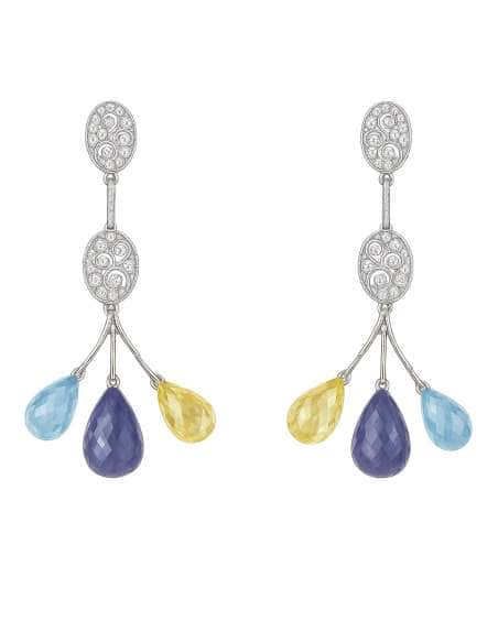 Pendientes para Mujer en Oro Blanco  con Diamantes y Piedras en Talla Pera,Aguamarina,Citrino,Amatista - Oro Blanco 18K