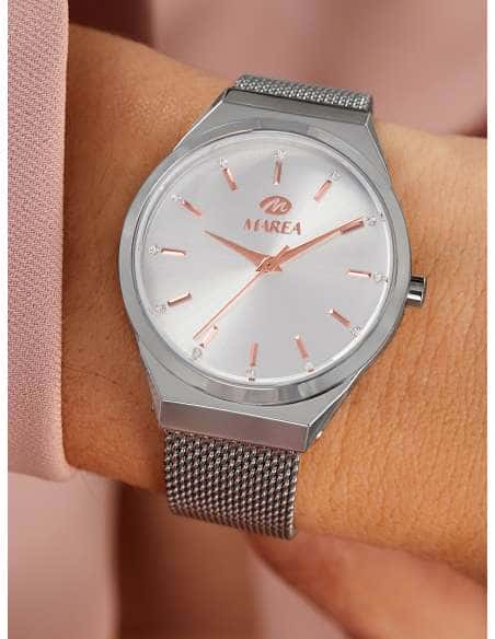 Reloj para Mujer Malla Acero con Esfera Plateada y Detalles Oro Rosa - Marea B54247/1