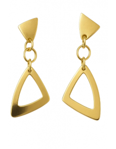 Pendientes para Mujer Oro de Doble Triangulo uno Macizo y otro Calado con Tres anillas - Oro Amarillo 18K