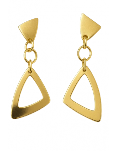 Pendientes para Mujer Oro de Doble Triangulo uno Macizo y otro Calado con Tres anillas - Oro Amarillo 18K