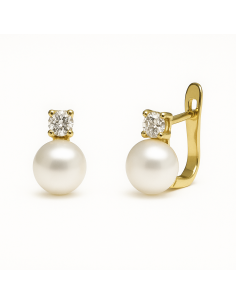 Pendientes para Mujer en oro con Perla y Circonita - Oro Amarillo 18k