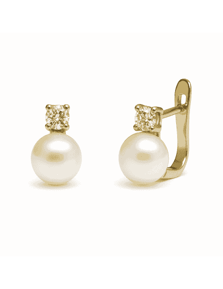 Pendientes para Mujer en oro con Perla y Circonita - Oro Amarillo 18k