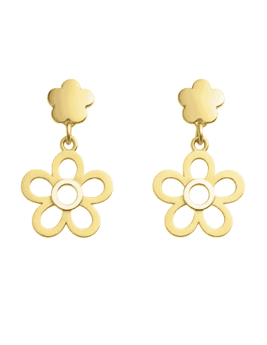 Pendientes para Mujer Oro Bicolor con motivo Flor Lisa y colgante de  Flor calada - Oro Amarillo y Blanco 18K
