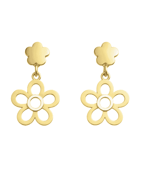 Pendientes para Mujer Oro Bicolor con motivo Flor Lisa y colgante de  Flor calada - Oro Amarillo y Blanco 18K