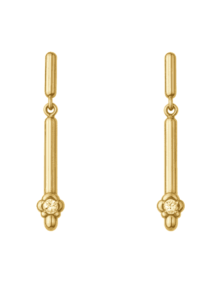 Pendientes para Mujer en oro Alargados con Flor y Circonitas – Oro Amarillo 18K