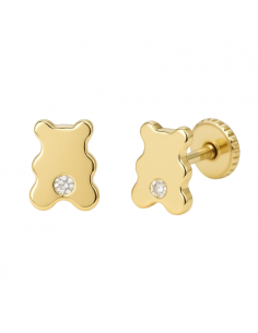 Pendientes para niña en oro Oso con circonita - Oro Amarillo 18K