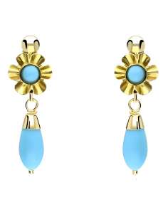 Pendientes Largo para Mujer en oro con Turquesa - Oro Amarillo 18K