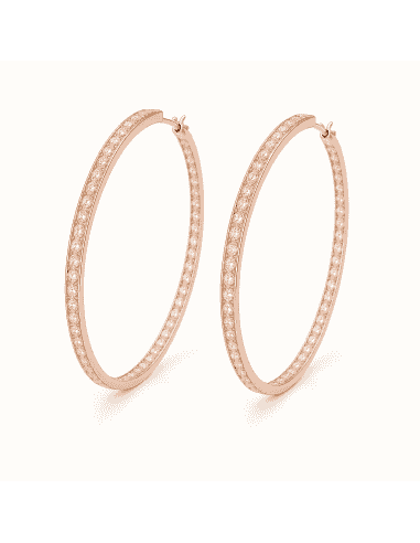 Pendientes Oro color rosé Aro 37 mm circunferencia con circonitas - Oro Rosé 18K