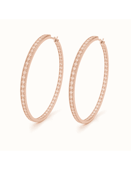 Pendientes Oro color rosé Aro 37 mm circunferencia con circonitas - Oro Rosé 18K