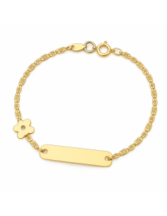 Pulsera esclava infantil flor en oro con cierre de asa y eslabones biselados - Oro Amarillo 18K