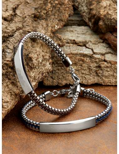Pulsera para Hombre de Acero y Cordón Azul con Placa - Marea C00103/412