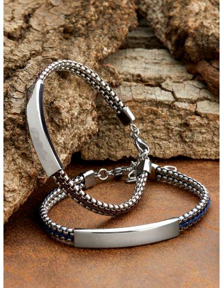 Pulsera para Hombre de Acero y Cordón Azul con Placa - Marea C00103/412