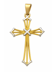 Colgante Cruz Calada de Oro Bicolor  - Oro Amarillo 18k