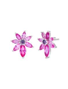 Pendientes para Mujer  Flor en Plata de Ley Rodiada con Circonitas Rosas y Violetas - Marea D02801/BL