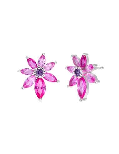 Pendientes para Mujer  Flor en Plata de Ley Rodiada con Circonitas Rosas y Violetas - Marea D02801/BL