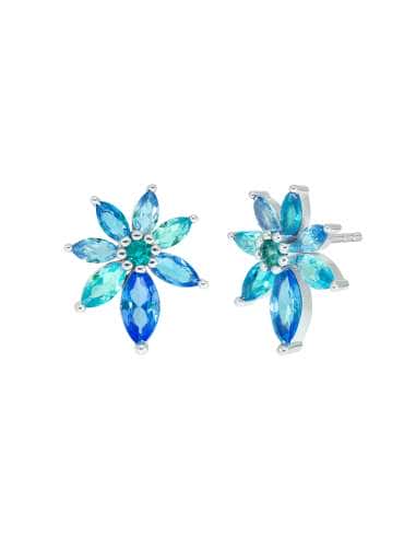 Pendientes para Mujer Flor en Plata de Ley Rodiada con Circonitas Azules - Marea D02801/BM