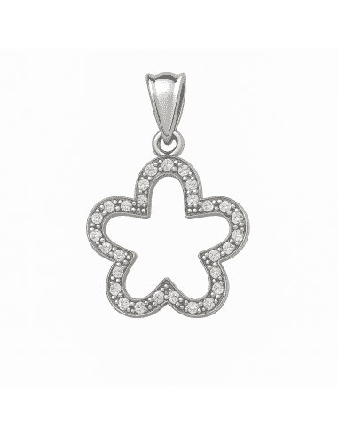 Colgante en oro blanco con forma de Flor y circonitas - Oro Blanco 18K