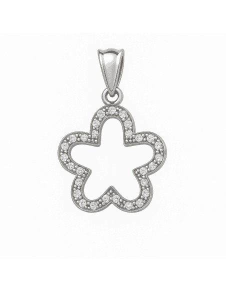 Colgante en oro blanco con forma de Flor y circonitas - Oro Blanco 18K