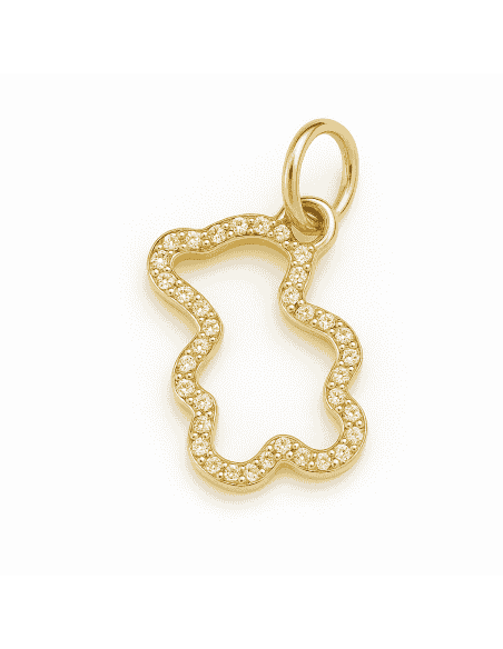 Colgante en oro con forma de silueta calada de Oso y  circonitas - Oro Amarillo 18K