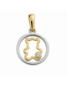 Colgante en oro bicolor cerco con Oso silueta calada con circonita - Oro Amarillo Y Blanco 18K