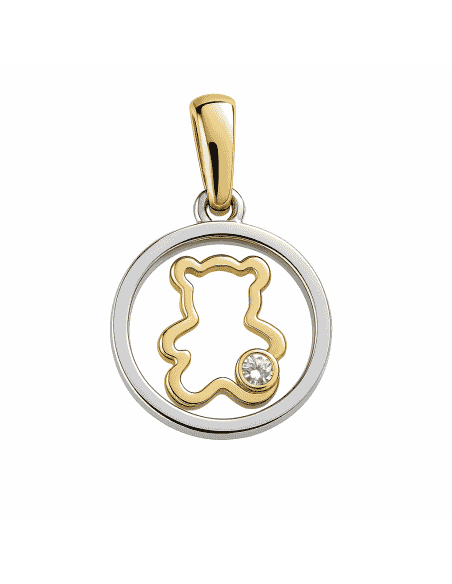 Colgante en oro bicolor cerco con Oso silueta calada con circonita - Oro Amarillo Y Blanco 18K