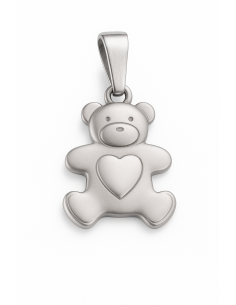 Colgante en oro Oso con corazón en el centro de su cuerpo - Oro Blanco 18K